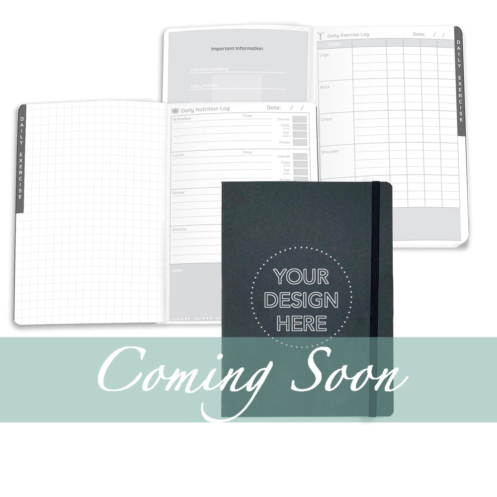Customizable perfect bound wellness journal in black