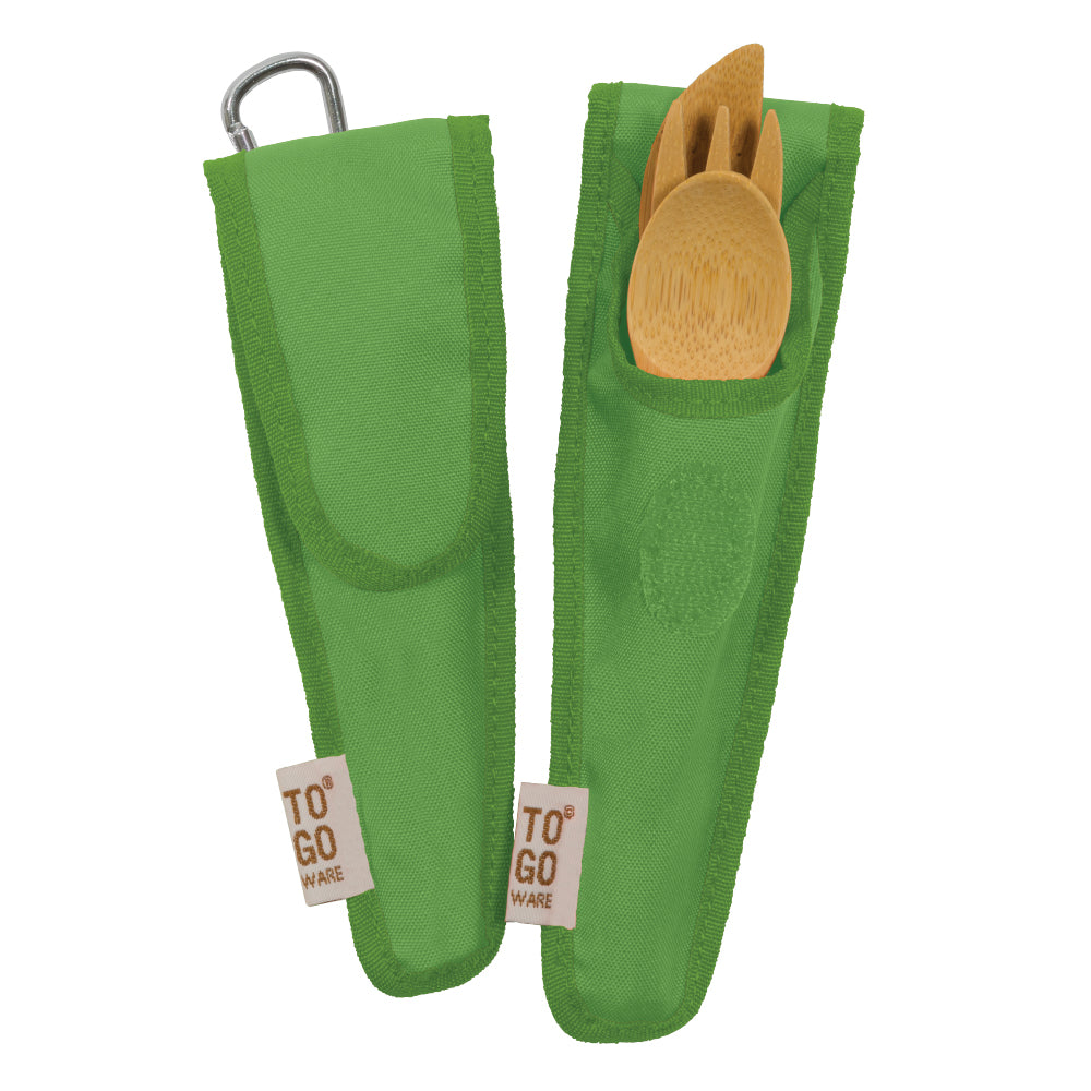 To-Go Ware Kids Bamboo Utensil Set in rPET Pouch in green.