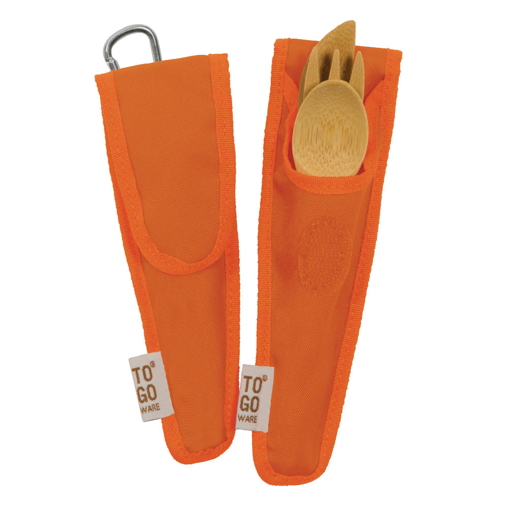 To-Go Ware Kids Bamboo Utensil Set in rPET Pouch in orange.