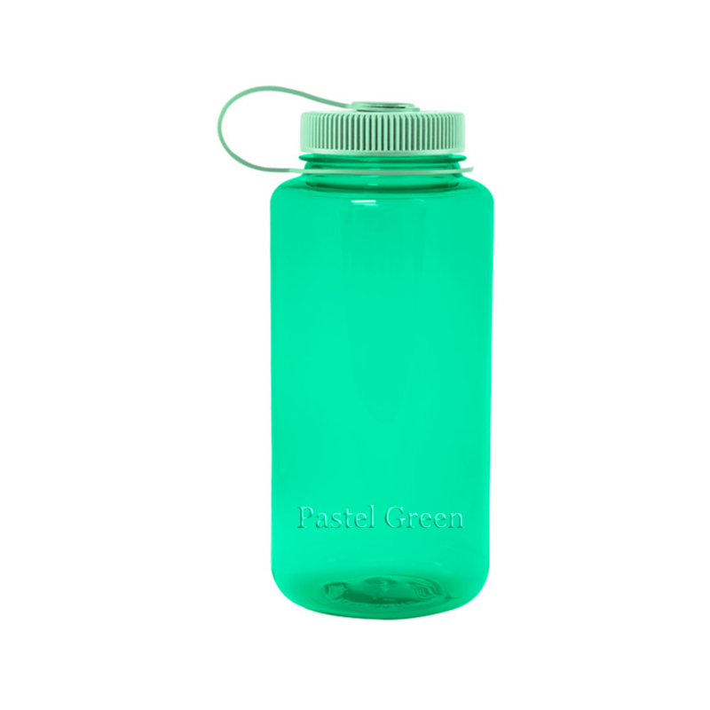 Customizable 32 ounce wide-mouth Nalgene Sustain bottle in pastel green.