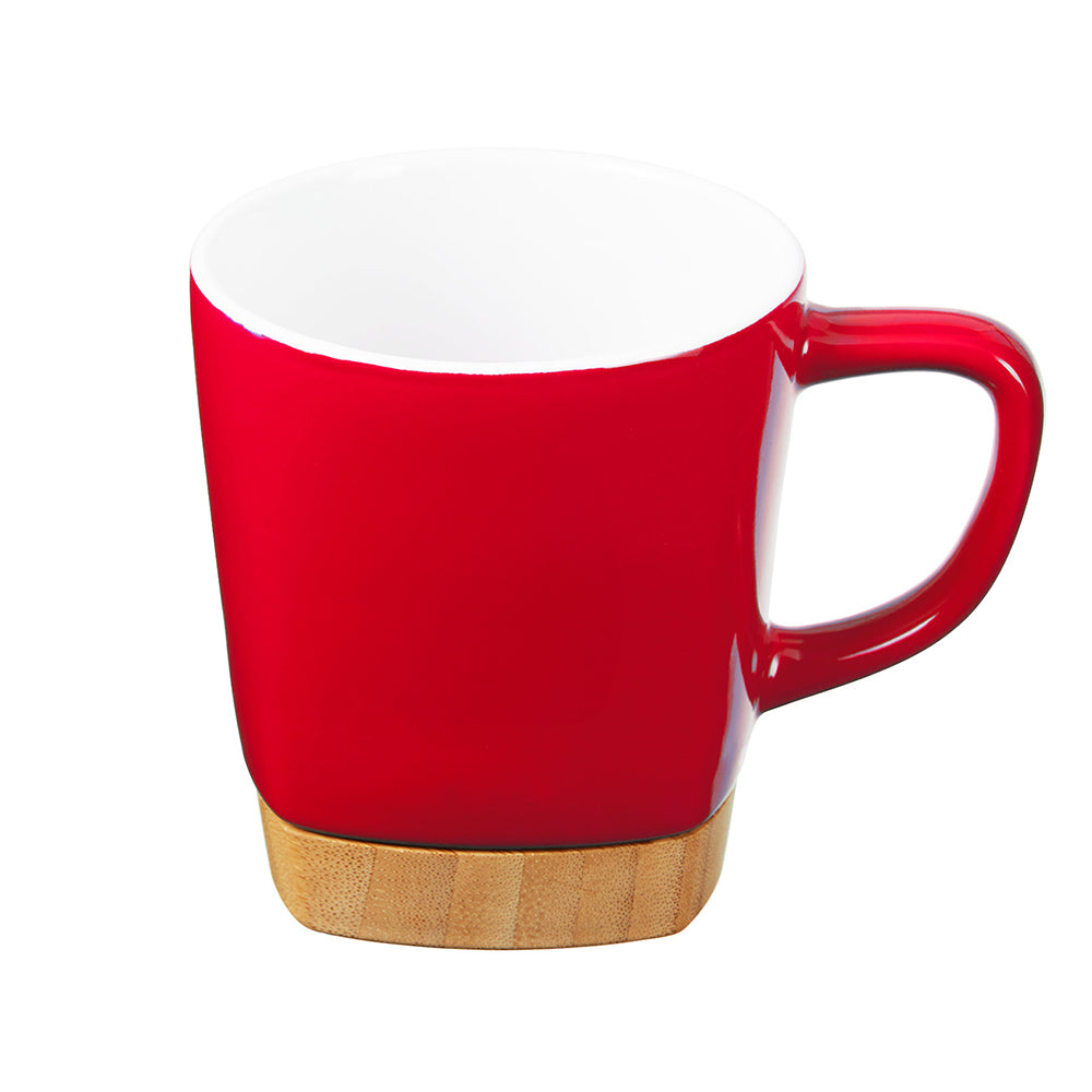 11 oz Ceramic Mug with Removable Bamboo Coaster in red