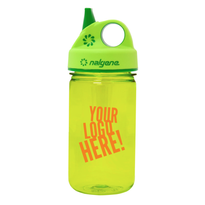 Customizable 12 ounce Nalgene Grip-n-Gulp water bottle in Spring Green