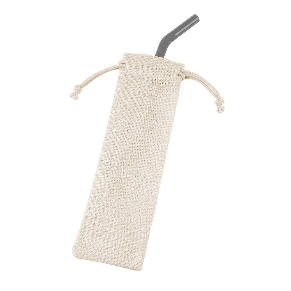 Stainless steel straw with silicone tip in a Jute pouch in gray