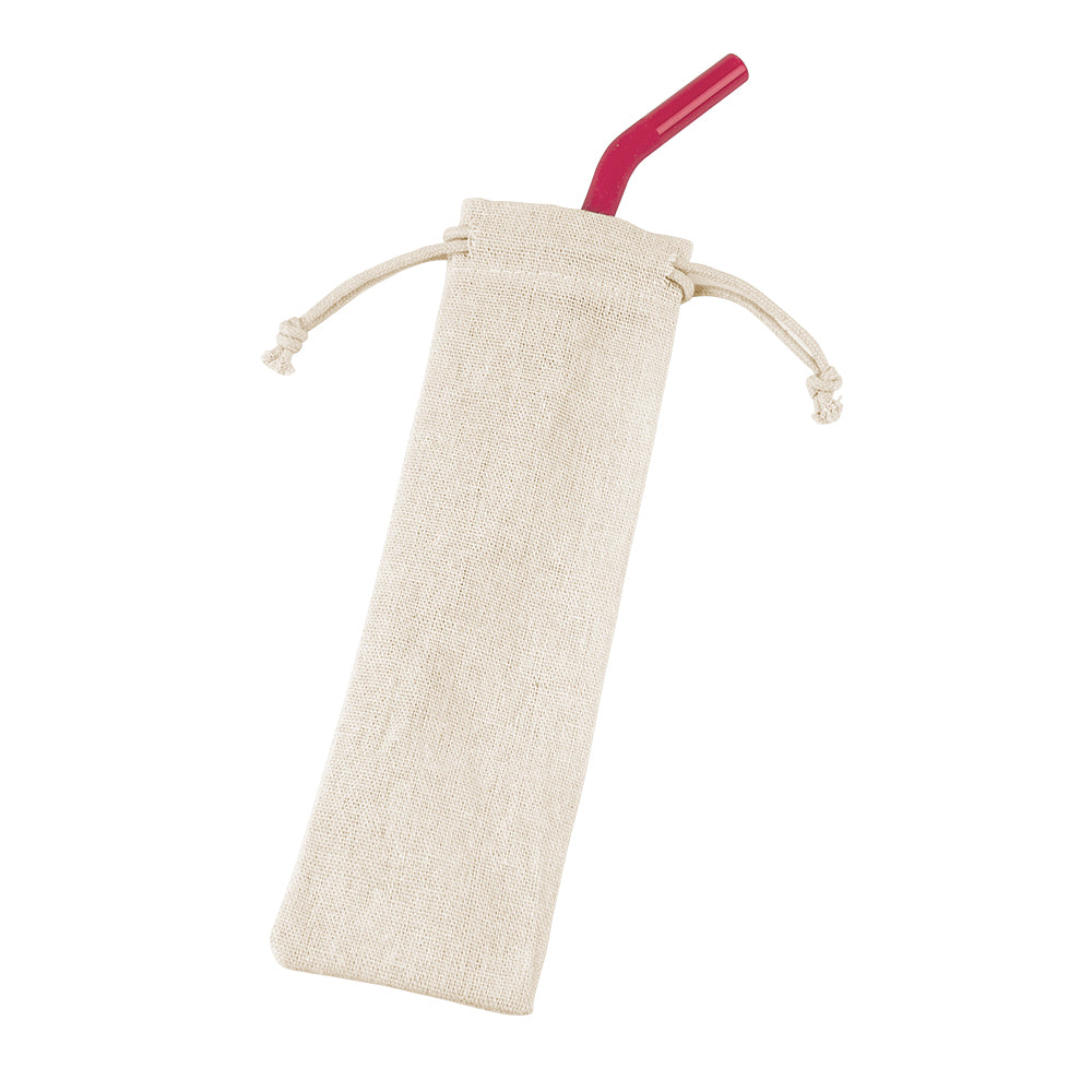 Stainless steel straw with silicone tip in a Jute pouch in red