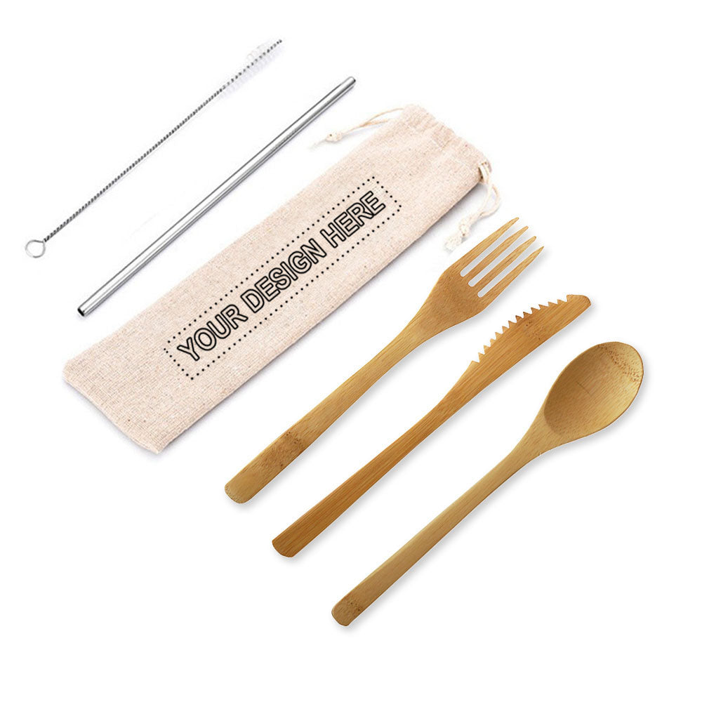 Reusable Eco-Friendly Bamboo Utensil and Straw Set