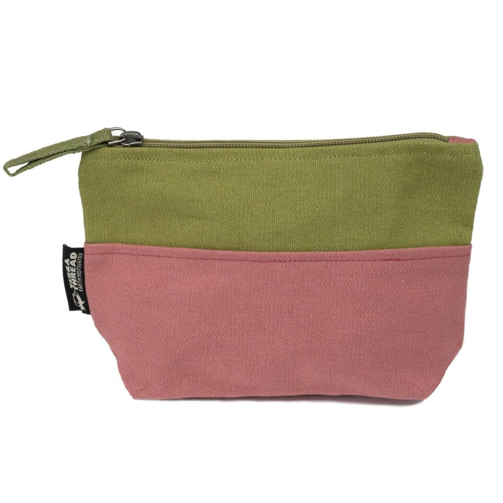 TERRA THREAD® - Cosmetic Bag Sustainable GOTS & Fair Trade Certified in olive green.