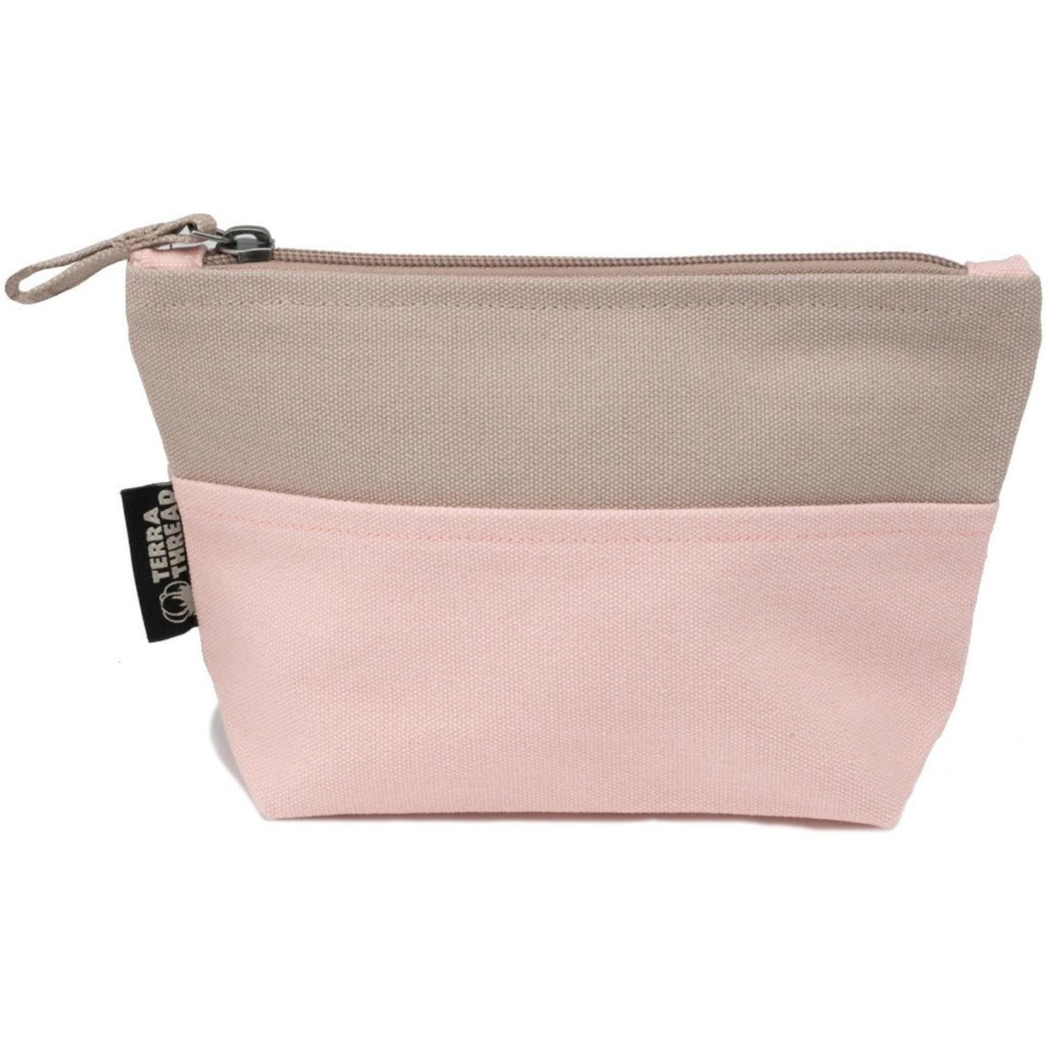 TERRA THREAD® - Cosmetic Bag Sustainable GOTS & Fair Trade Certified in pink and sand.