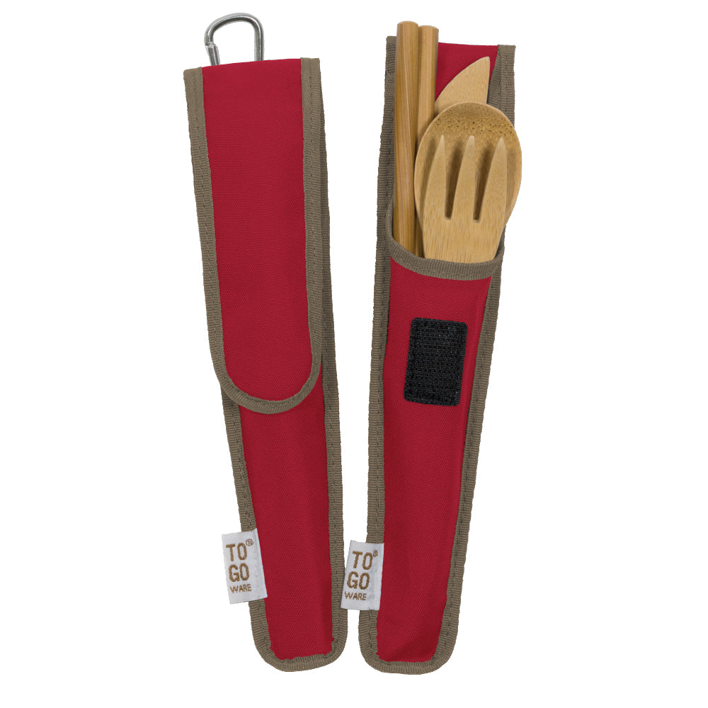 To-Go Ware Classic Bamboo Utensil Set in Rpet Pouch in red