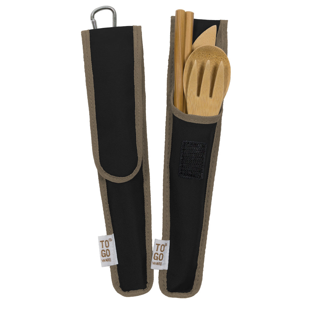 To-Go Ware Classic Bamboo Utensil Set in Rpet Pouch in black.