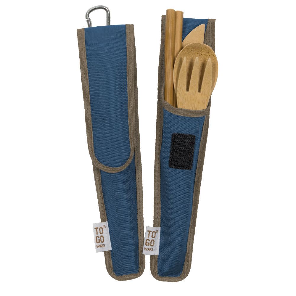 To-Go Ware Classic Bamboo Utensil Set in Rpet Pouch in blue.