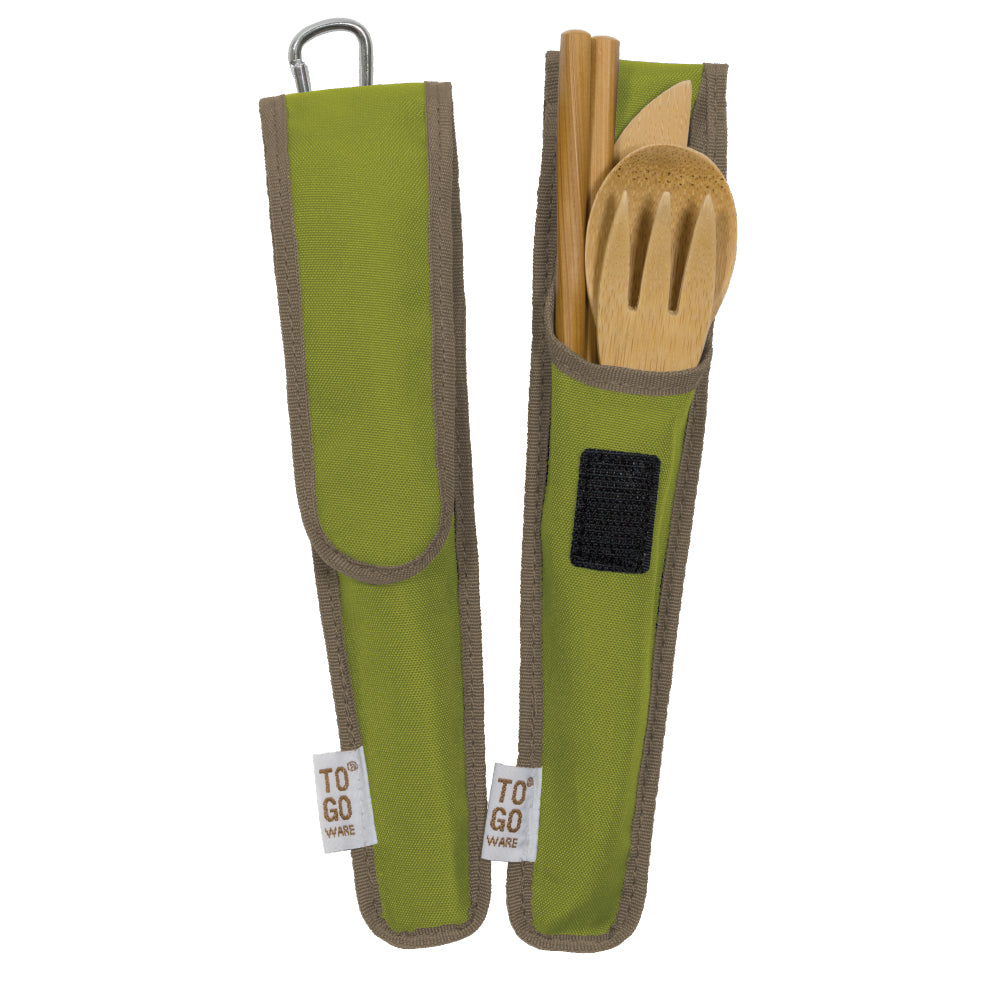 To-Go Ware Classic Bamboo Utensil Set in Rpet Pouch in green.