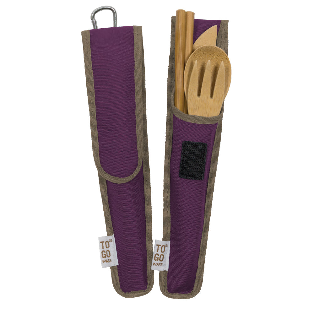 To-Go Ware Classic Bamboo Utensil Set in Rpet Pouch in purple.